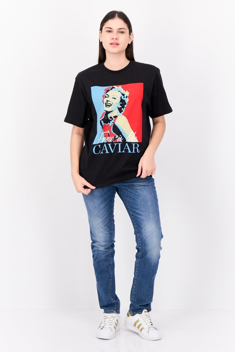 Marilyn Monroe Women Crew Neck Short Sleeve Graphic Print T-Shirt, Black - Image 2